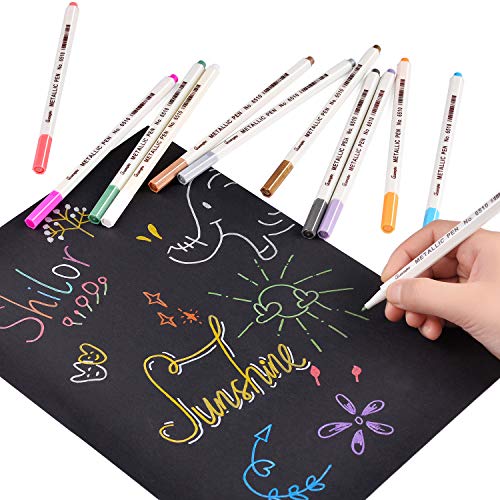 Sunshilor Metallic Markers Fine Point Metallic Marker Pens for Black Paper, Art Rock Painting, Easter Egg, Halloween Pumpkin, Card Making, Metal, Sunshilor