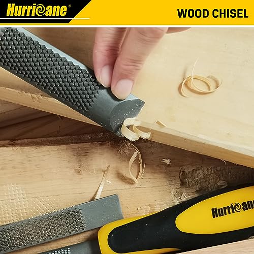 HURRICANE 3 Pieces Combination Wood Chisel & Wood Rasp File Set, Wood Chuck, Coarse Wood Rasp Chisel, With Metal Striking End Cap, Includes: 1/2 HURRICANE