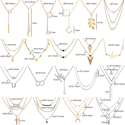 AROIC 20 PCS Pendant Necklace with 14 PCS Gold,6 PCS Sliver,20 styles of necklaces for Women Girls Jewelry Fashion and Valentine Birthday Party Gift AROIC