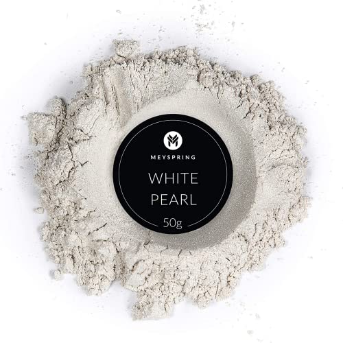 MEYSPRING White Pearl Mica Powder - 50g - White Resin Pigment - White Mica Powder for Epoxy Resin Art - White Epoxy Pigment and UV Resin Dye - Mica MEYSPRING