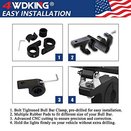 Horizontal Bar Clamp Mounting Kit - 4WDKING 2PCS 0.75"/1"/1.25" LED Light Bar LED Pods Fog Driving Lights Brackets for Bull Bar Tube Roof Roll Cage 4WDKING