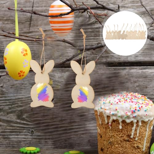 KALLORY Easter Wooden Bunny Cutouts: 36pcs Unfinished Rabbit Slices Large Easter Wood Pieces Easter Wooden Ornaments with Rope for DIY Easter KALLORY
