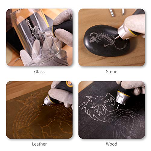 UTOOL Engraver Pen with Letter/Number Stencil, 24W Handheld Etching Tool for Wood Metal Glass Engraving with 4 Replaceable Tungsten Carbide Steel UTOOL