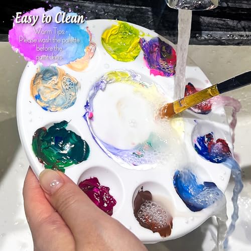 FANDAMEI Round Paint Tray Palettes and Paint Brushes Set, Paintbrushes, 3 PCS Plastic Paint Palettes Pallets, 10 PCS Acrylic Paint Brushes, Nylon Fandamei