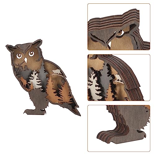 Rustic 3D Wooden Owl Carving Wall Décor - Multi-Layer Silhouette Figurine for Farmhouse and Mountain Theme Decor DOITOOL