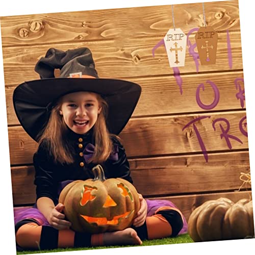 Happyyami 50pcs Ghost Festival Sign Unfinished Wood Chips Unfinished Wood Cutout Halloween Coffin Cutoutcs Halloween Coffin Slices Rip Coffin Wood Happyyami
