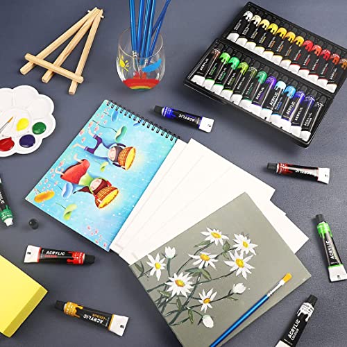 Colorful Acrylic Painting Kit - Paint Supplies Set with 24 Colors, 30 Brushes, 5 Canvases, 1 Pad, 2 Palette, 2 Sponge & 1 Wood Easel - Art Acrylic Colorful