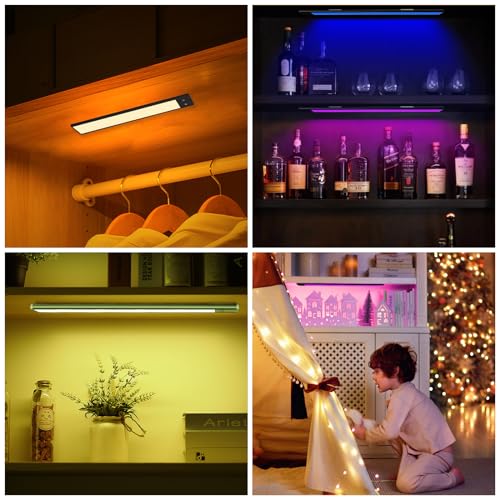Under Cabinet Lights,LED Closet RGB Light with Color Changing Rechargeable Battery Operated Wireless Under Counter Lighting with Remote Control for Kitloo