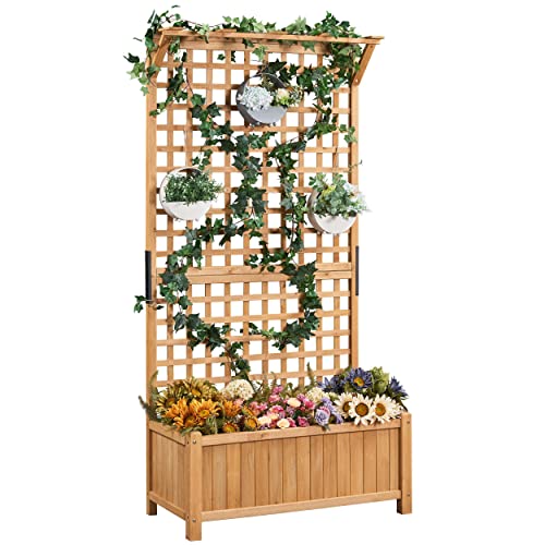 Yaheetech 72″ H Horticulture Garden Planter with Trellis for Vine Climbing Plants Garden Box Outdoor w/Drainage Holes Raised Garden Bed Garden Yaheetech