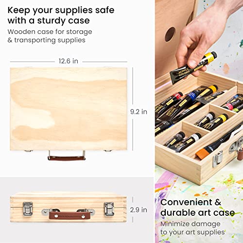 ARTEZA Acrylic Paint Set, 35-Piece Art Set, Includes 24 Acrylic Paints, 5 Brushes, 1 Paint Palette, 1 Paint Knife, 3 Painting Pads, and Storage Case, ARTEZA