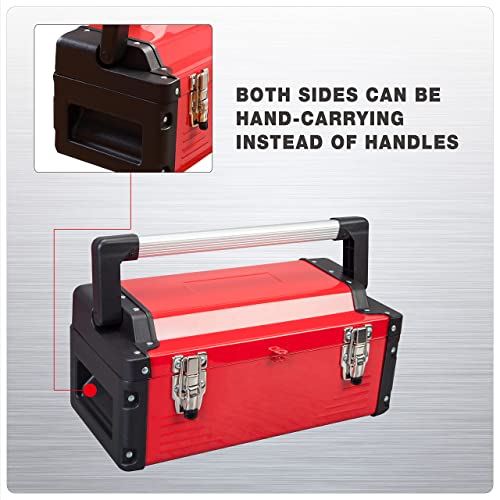 Jack Boss Metal Tool Box Steel 16" Inch Tool Organizer Box Durable Portable Tool Storage with Alum Alloy Handle Double-Lock Toolbox & Removable Tray Jack Boss