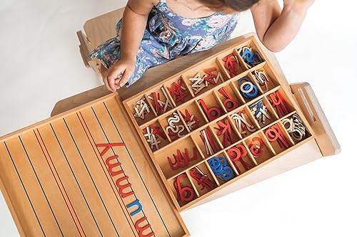 Movable Alphabet Montessori Wooden Letters- Moveable Alphabet with Box Letter Mats - Lower Case Letters - Writing, Reading, Spelling, and Language Montessori & Me