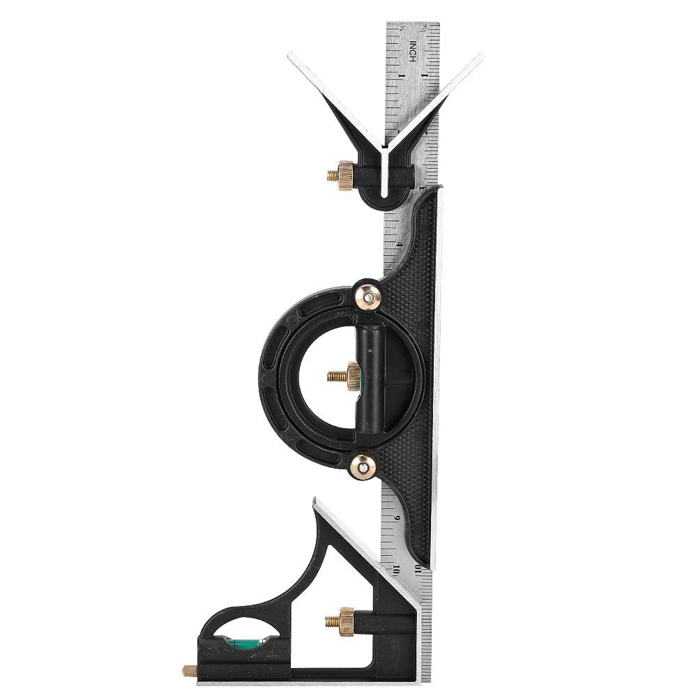 Combination Tri-Square Set, 300mm Stainless Steel Angle Ruler, 0-180° 0.01 Precision Protractor Measure POCREATION