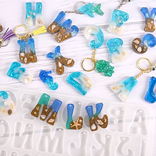 Moukiween Reversed Alphabet Resin Molds Kit,Alphabet Keychain Molds with Hole,Fancy Letter Silicone Molds for Resin,Epoxy Resin Casting Mold for Moukiween