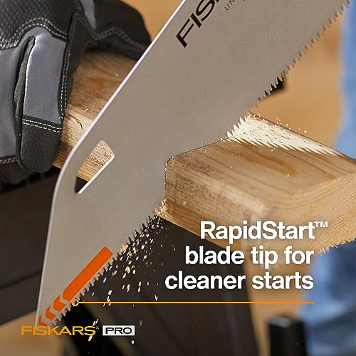 Fiskars Pro Power Tooth Universal Hand Saw - 15" Blade and Safety Sheath - Carpenter Saw - Holiday Gift Construction Tools - Orange/Black Fiskars
