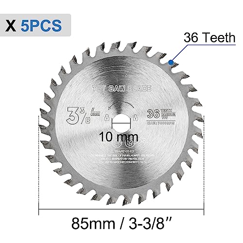 5Pcs TCT Circular Saw Blade 3-3/8'' Carbide Tipped for Wood Plastic Cutting with 10mm Arbor Compact Circular Saw Blade Set Firearth