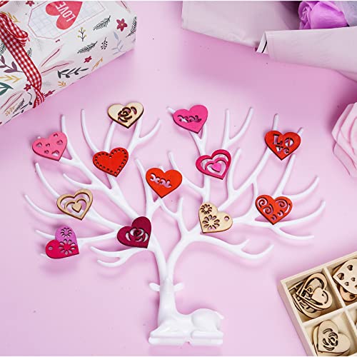 Yookat 45 Pieces Unfinished Wood Hearts for Crafts Wooden Heart Embellishments Wooden Ornaments Unfinished Hearts for Valentine's Day and Wedding Yookat