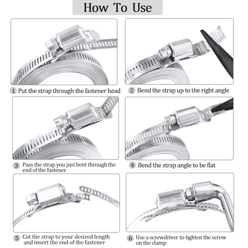 maierke 304 Stainless Steel Hose Clamp Assortment Kit,DIY 13FT Metal Strap + 8 Stronger Fasteners,Adjustable Large Worm Gear Hose Clamps Screw Clamps maierke