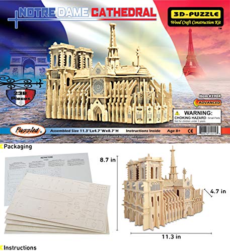 Puzzled 3D Puzzle Notre Dame Cathedral Wood Craft Construction Model Kit, Educational DIY Wooden Toy Assemble Model Unfinished Crafting Hobby Puzzle Puzzled