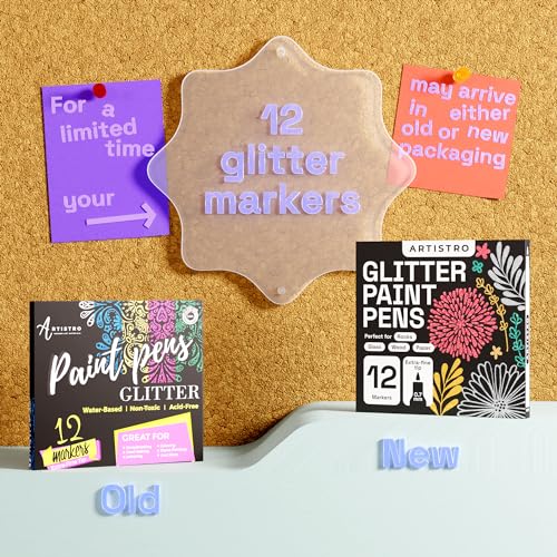 Glitter Paint Pens for Rock Painting, Stone, Ceramic, Glass, Wood, Fabric, Scrapbooking, DIY Craft Making, Art Supplies, Card Making, Coloring. Set ARTISTRO