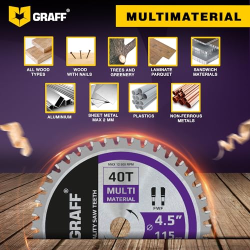 GRAFF 4-1/2-Inch Circular Saw Blade with 3/8-Inch Arbor - 40-Teeth Grinder Saw Blade for Aluminium, Metal, Wood, Plywood, Drywall, Plastic - Wood GRAFF
