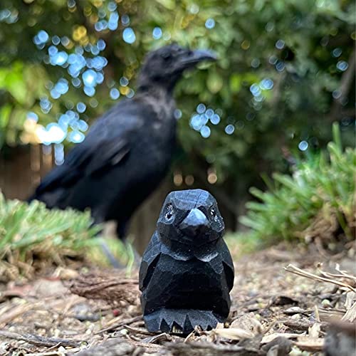 Native Wooden Creations Raven Black Bird Crow Figurine Statue Sculpture Art Miniature Wood Carving Decor Small Animal Native Wooden Creations