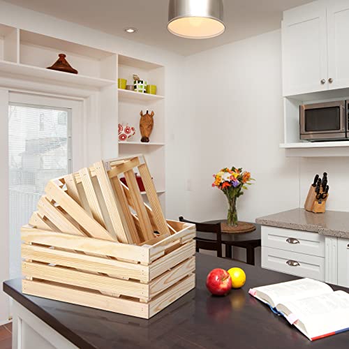 Youeon Set of 3 Rustic Wooden Nesting Crates with Handles, Decorative Wood Crates, Crate Box Wooden Storage Box for Kitchen, Office, Bedroom, Closet, Youeon