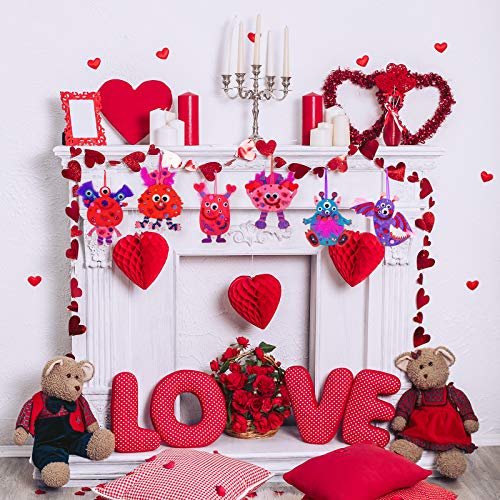 36 Sets Valentine's Day Craft Kits DIY Valentine Monster Wood Ornaments Decorations Art Sets Assorted Paintable Unfinished Wood Monster Cutouts Winlyn