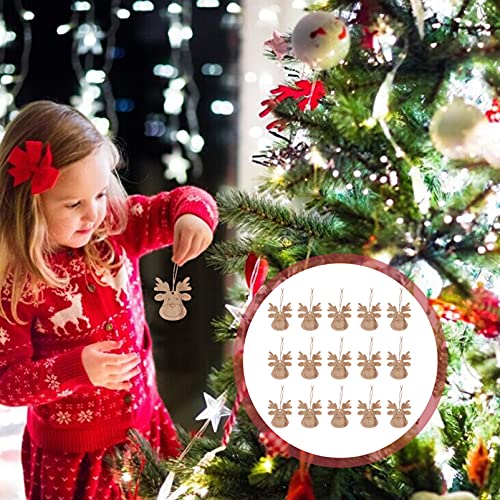 Housoutil 20PCS Wooden Deer Head Christmas Ornaments Pendant Hanging Wooden Pendant Decoration Wooden DIY Craft Christmas Tree Hanging Ornaments Housoutil