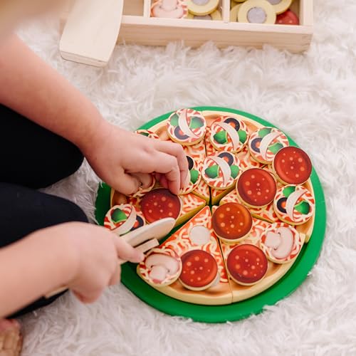Melissa & Doug Wooden Pizza Play Food Set With 36 Toppings - Pretend Food And Pizza Cutter/ Toy For Kids Ages 3+ Melissa & Doug
