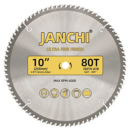 3-Pack Combo 10-Inch 32T & 60T & 80T Woodworking Saw Blades with 5/8" Arbor, 095" Thin Kerf Alternating Top Bevel Tungsten Carbide Teeth Miter/Table Janchi