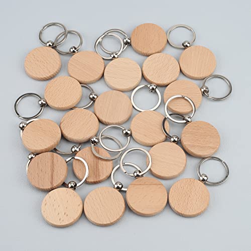 ASUNFO Pack of 20 Round Wood Blanks Keychain Unfinished Wooden Blank Key Chain Chains for Engraving Crafts Ornament ASUNFO