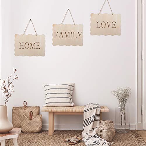12 Pcs Unfinished Hanging Wood Sign Rectangle Wood Blank Plaque Hanging Wood Sign with Rope for Pyrography, Painting, Writing, Decoration, DIY Craft, Jetec