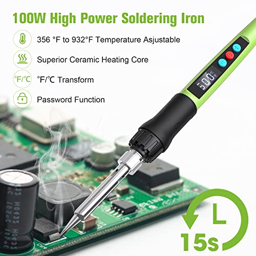 Soldering Iron Kit,100W LED Digital Solder Iron Soldering Gun kit with Ceramic Heater,11 in 1 Adjustable Temperature Soldering Kit with Tips,Solder Q-MING