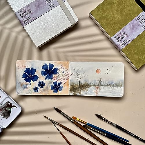 tumuarta Watercolor Sketchbook, 4x6”, 140 LB, 300 GSM, 100% Cotton Paper, Cold Press, 24 Sheets, 48 Pages, Watercolor Journal for Use As Travel tumuarta