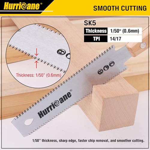HURRICANE Japanese Hand Saw, 6 Inch (150mm) Double Edge Sided Pull Saw, SK5 Flexible Blade, 14/17 TPI Flush Cut Saw, Beech Handle Wood Saw, HURRICANE