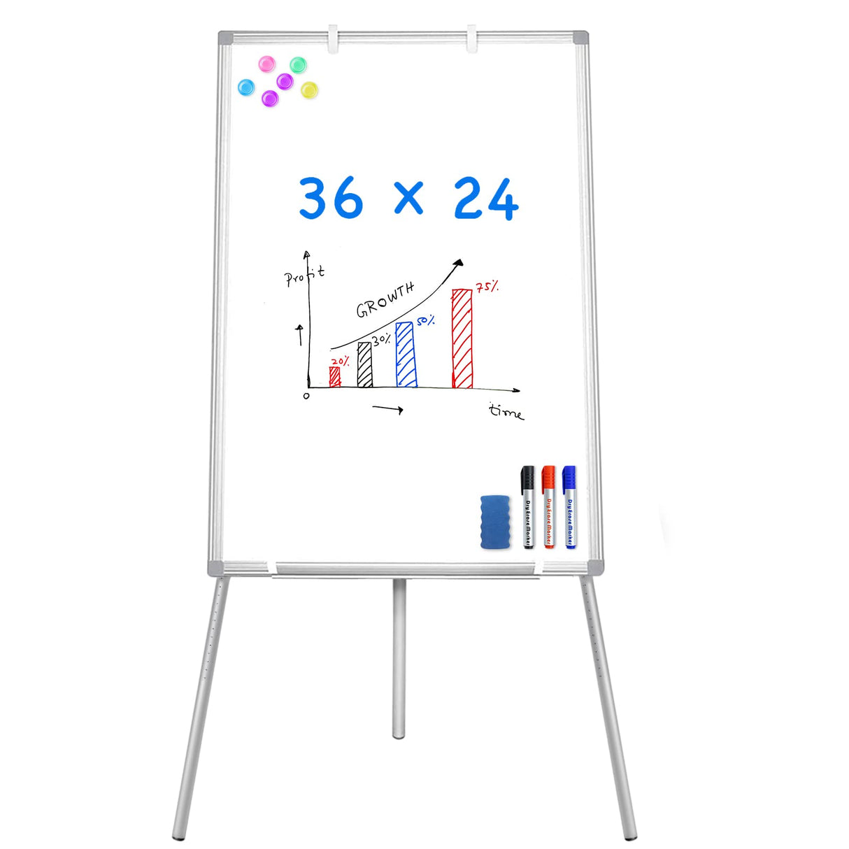 Easel Whiteboard - Magnetic Portable Dry Erase 36 x 24 Tripod Height Adjustable, 3' x 2' Flipchart Easel Stand White Board for Office or Teaching at maxtek