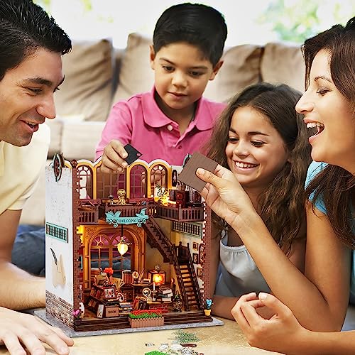 DIY Miniature Wooden Dollhouse Kit: Magic Book Store House with Furniture and LED - Great Handmade Crafts Model Building Kit Decor Gifts for Adults Quanquer