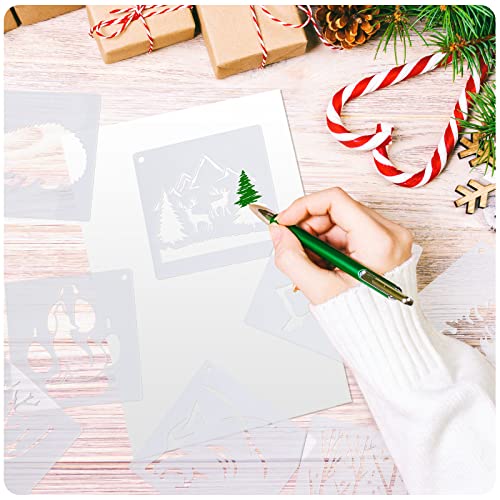 60 Pieces Winter Stencils Pine Tree Deer Bear Mountain Animal Stencils Reusable for Christmas Winter DIY Crafts Wall Home Decor (Deer) Marspark