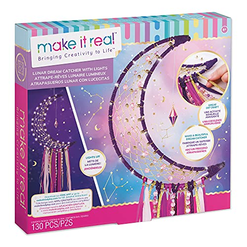Make It Real - Lunar Dream Catcher with Lights - DIY Dream Catcher Kit for Kids - Teen Room Wall Decor Dream Catcher with Fairy Lights - Ages 8+ Make It Real