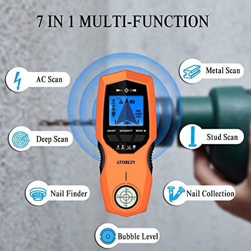 ATOBLIN Stud Finder Wall Scanner, 7 in 1 upgraded Electronic Stud Sensor with Magnetic Bubble Level, Digital LCD Display, Beam Finders Wall Detector ATOBLIN