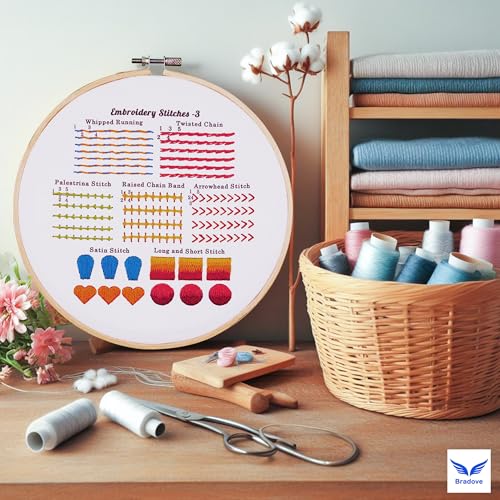Bradove 4 Set Embroidery Stitches Practice Kit, Embroidery Kit for Beginners with Embroidery Patterns, Beginner Embroidery Kit, Embroidery Kits for Bradove