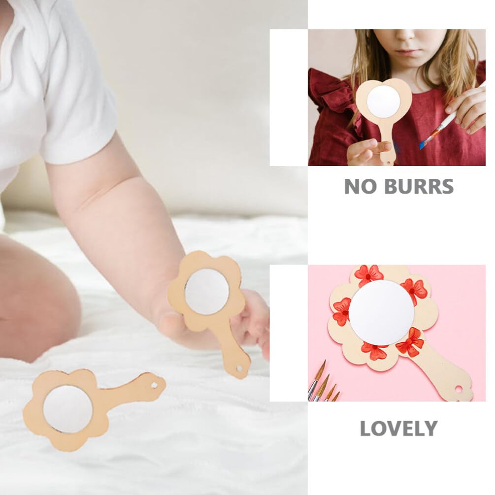 KALLORY DIY Wood Mirror Craft Unfinished Handheld Mirror Wooden Mirror Toys Mini Wooden Princess Mirror for Kids DIY Handmade Craft 18pcs KALLORY