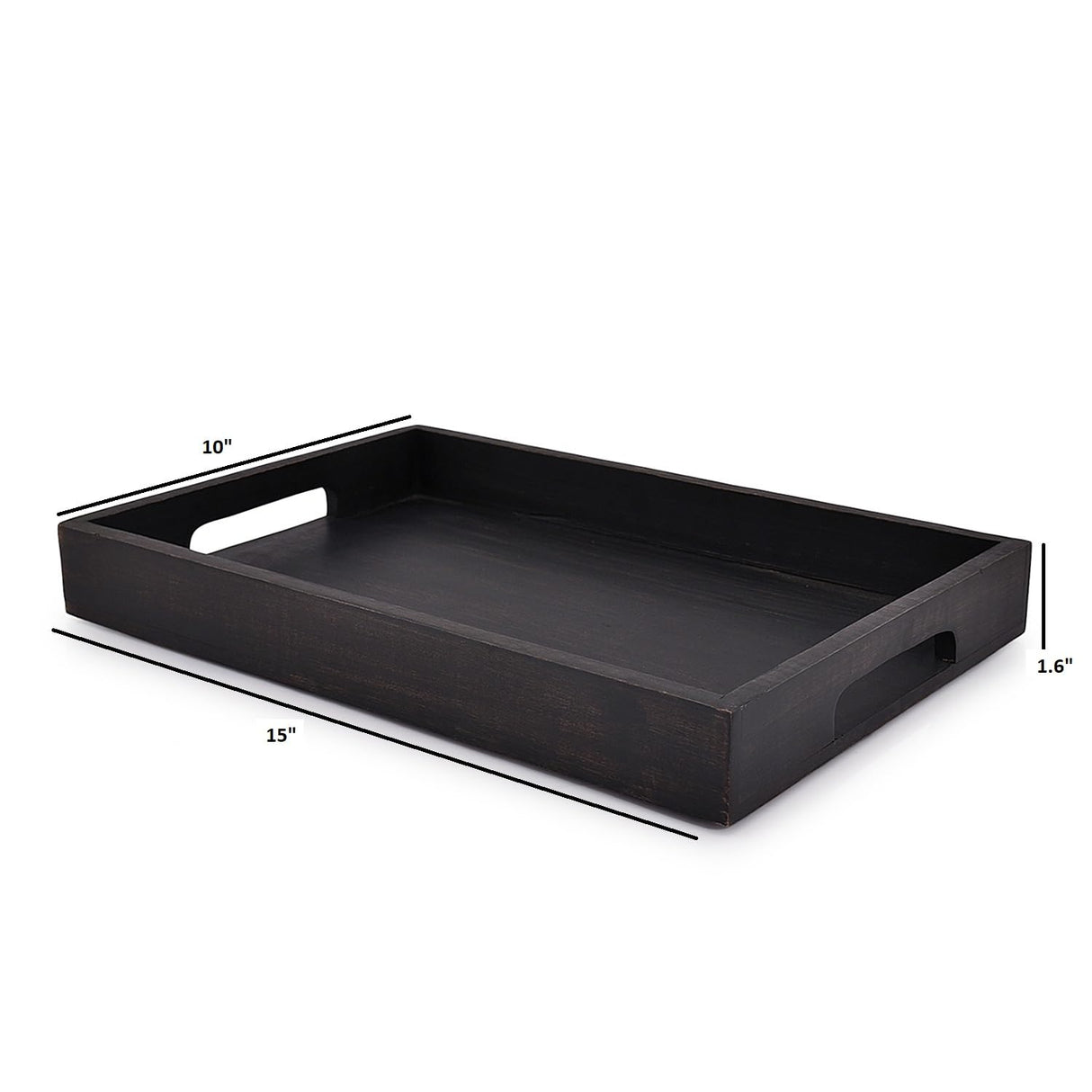 EDHAS Acacia Wood Rectangle BLACK Serving Tray for Breakfast Dinner Drinks Kitchen Dining Living Bathroom With Handle (15" x 10" x 1.6") EDHAS