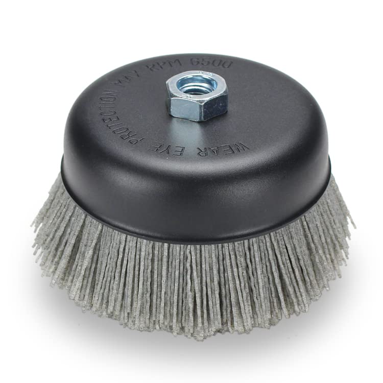 BHA 6" Abrasive Filament Nylon Bristle Cup Brush, 5/8"-11 Thread Arbor - Gray (80 Grit) BHA