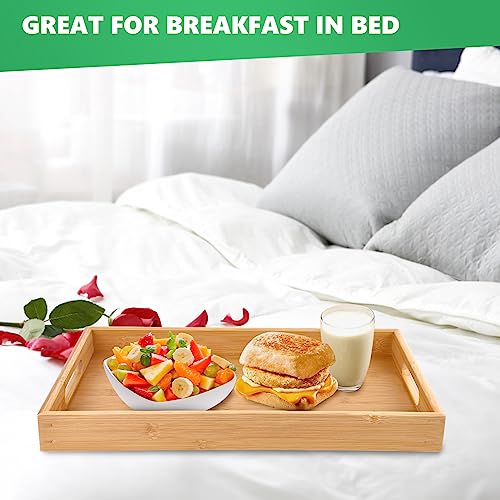 Sgigiul Bamboo Dinner Food Trays for Eating On Couch Party Platters for Serving Food Decorative Tray for Kitchen Counter Rectangle(15.74" Lx11.2”W Sgigiul