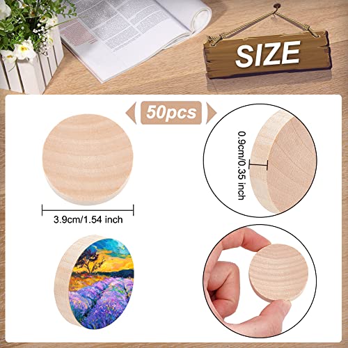 OLYCRAFT 50Pcs Unfinished Natural Wood Slices Burlywood Wooden Round Pieces 1.5 inch Blank Natural Wood Circle Cutouts Wood Blank Circles for DIY OLYCRAFT