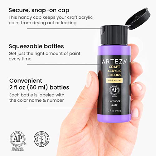 ARTEZA Craft, Set of 20 Vintage Tones, 2.02-oz/60 ml Bottles, Water-Based, Matte Finish, Acrylic Paint Set for Art & DIY Outdoor Projects on Glass, ARTEZA
