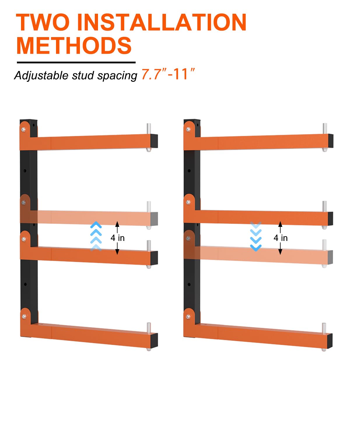 Acools Lumber Storage Rack, Lumber Rack Wall Mount, Heavy Duty Wood Storage Racks with 9-Level System, 1080 lb Durable Garage Wood Organizer, Orange Acools