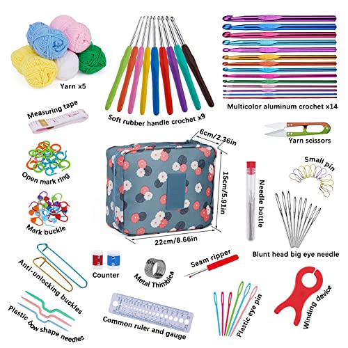 Pnytty Crochet Kit for Beginners, 107 Pcs Complete Beginners Crochet Kit Knitting Kit for Adults Including Yarn, Crochet Hooks, Plastic Large Eye Pnytty